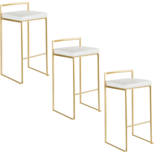 Fuji 30" Bar Stool in Gold & White Leatherette (Set of 3)